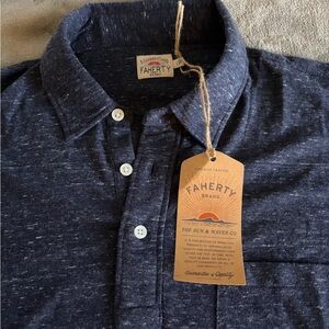 Faherty Navy Heather Short-Sleeve Polo
